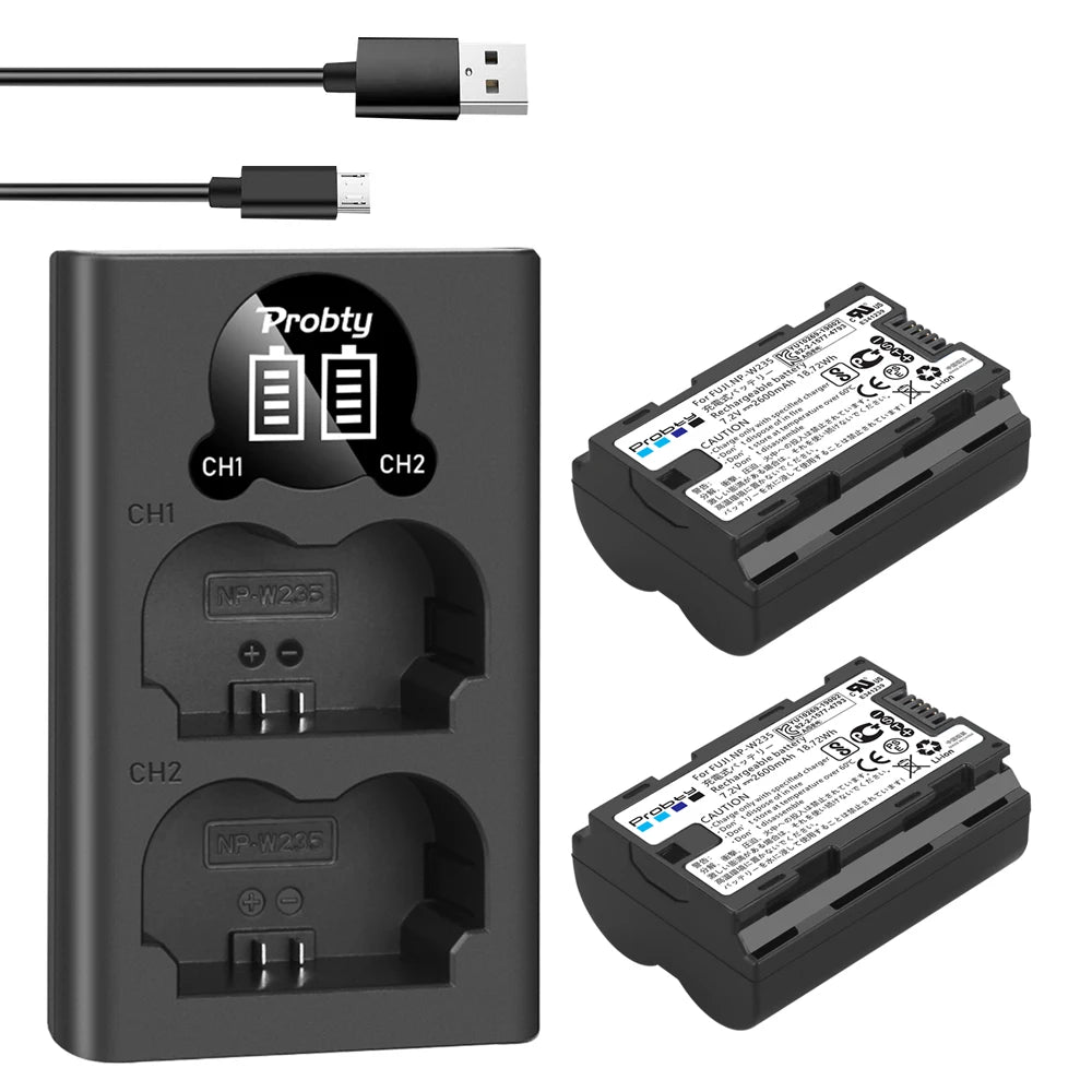 2200mAh NP-W235 NP W235 Battery LCD Dual Charging for Fujifilm X-T5 X-T4 GFX 100S X-H2S GFX 50S II VG-XT4 Vertical Battery Grip