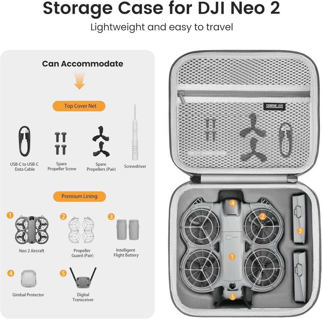 STARTRC Neo 2 Portable PU Shoulder Bag Handbag for DJI Neo 2 Drone and Battery Accessories Carrying Shockproof Case