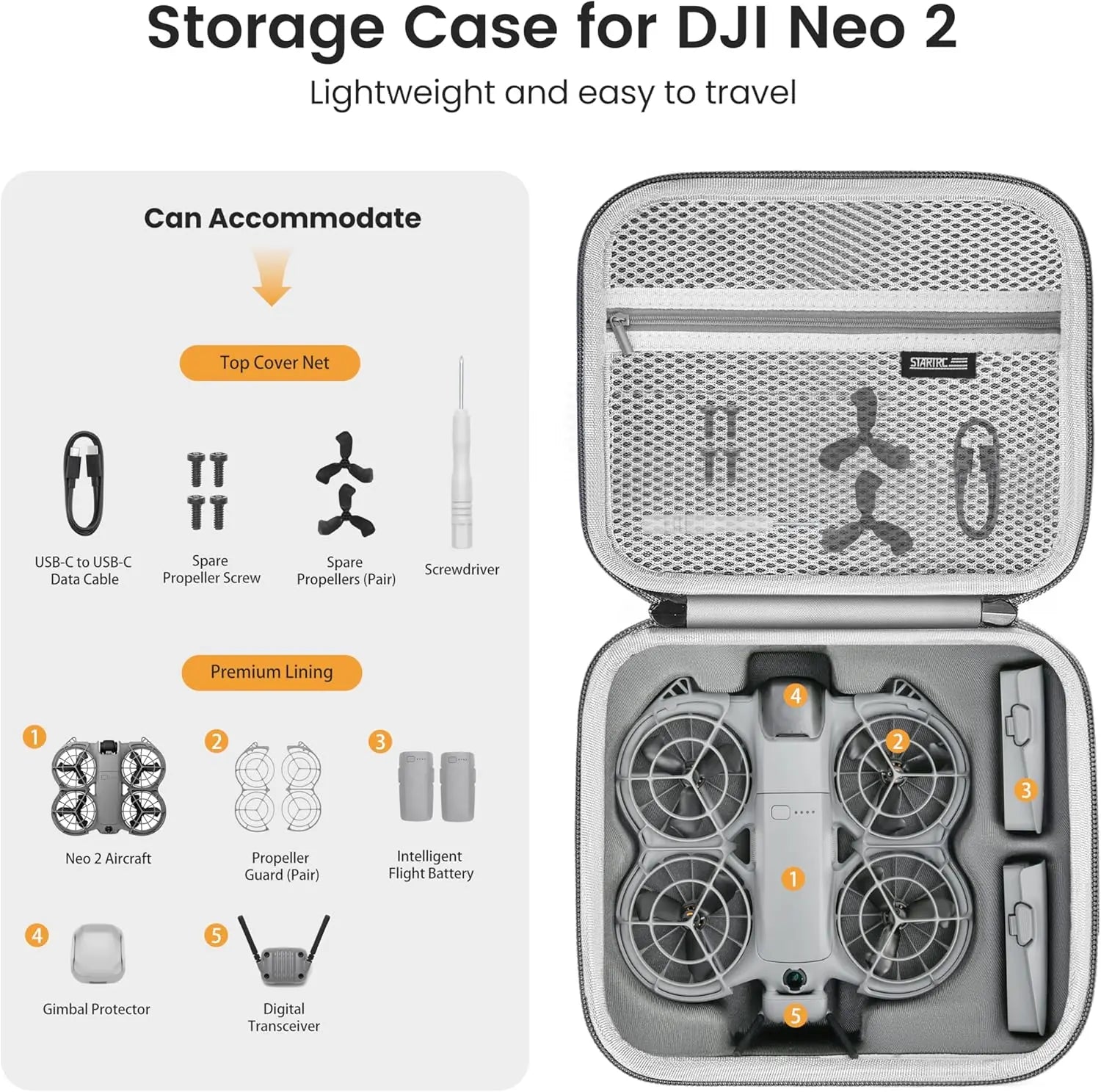 STARTRC Neo 2 Portable PU Shoulder Bag Handbag for DJI Neo 2 Drone and Battery Accessories Carrying Shockproof Case