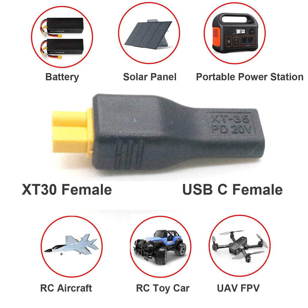 1pc USB Type C Female Input to XT30 Female Output Power Charging Adapter RC Lipo Battery Drone Aircraft Model Remote Control Toy