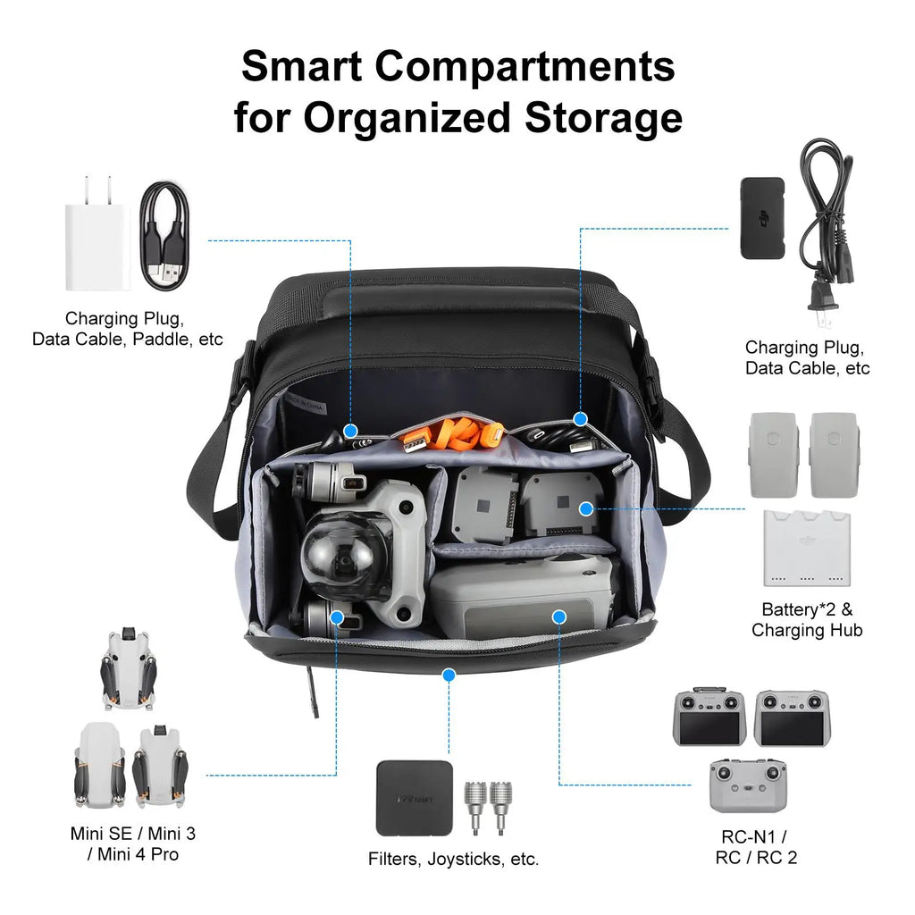 PULUZ Waterproof PU Fabric Drone Storage Bag Photography Camera Crossbody Shoulder Bag For DJI Mini Series / Osmo Pocket Series