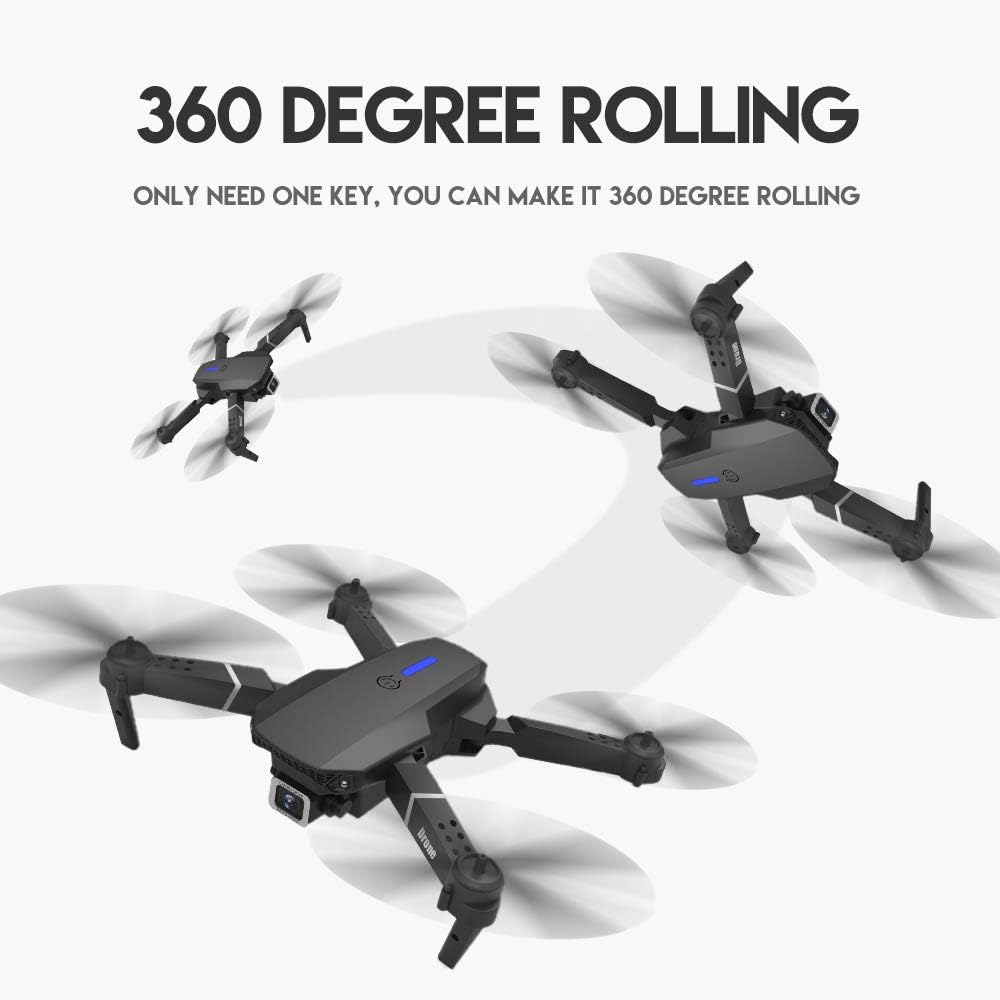 Foldable Mini Drone with 4K Double HD Camera Dual Lens 2.4G WiFi FPV RC Quadcopter (Black) Gesture Control with Carry Case, 3 Batteries