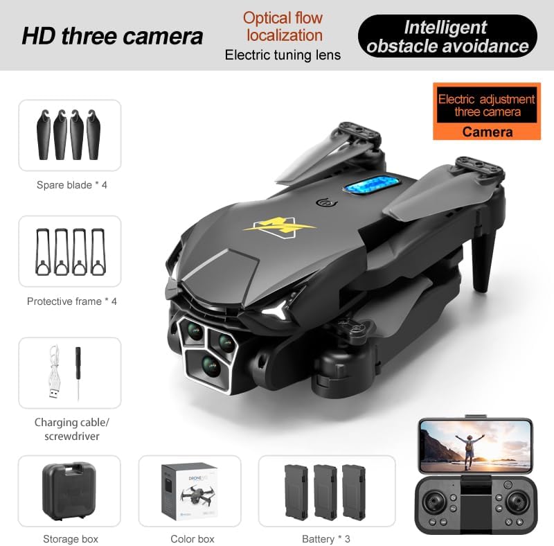 Obstacle avoidance Optical flow location WiFi FPV with 3 HD Camera Altitude Hold Mode Foldable RC Drone Quadcopter with Carry Case & 3 Batteries (Orange)