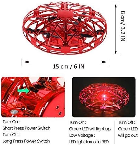 ZeroPlusOne® Hand Operated Drones for Kids or Adults - Air Magic Scoot Hands Free Mini Drone Helicopter, Easy Indoor UFO Flying Ball Drone Toys for Boys or Girls (RED)