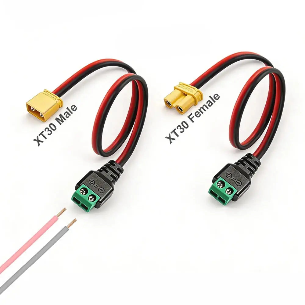 XT30 Male Female Connector Plug to Solderless 2 Pin Screw Terminal Adapter for FPV Drones RC Lipo Fixed Wing Battery Connections