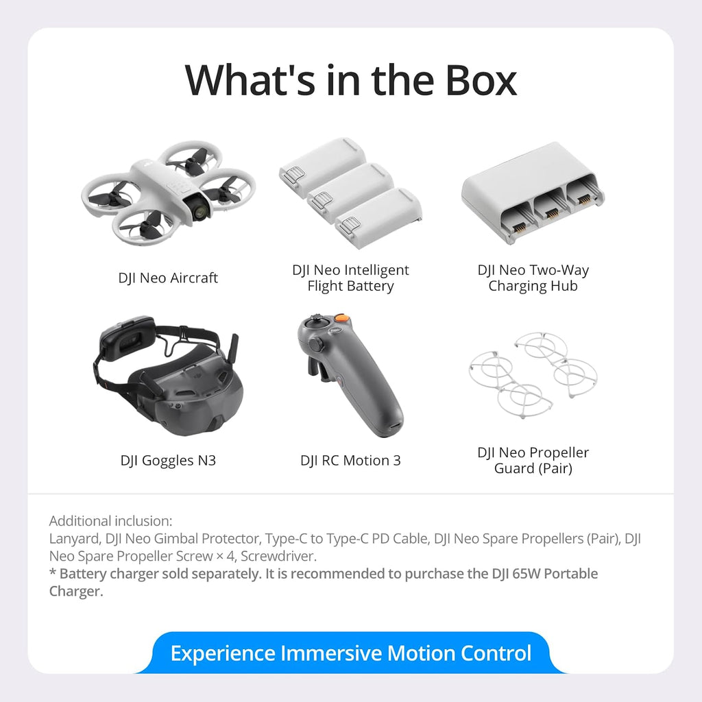 DJI Neo, Mini Drone with 4K UHD Camera for Adults, 135g Self Flying Drone that Follows You, Palm Takeoff, Subject Tracking, QuickShots, Stabilized Video, Built-In Propeller Guard (Controller-Free)