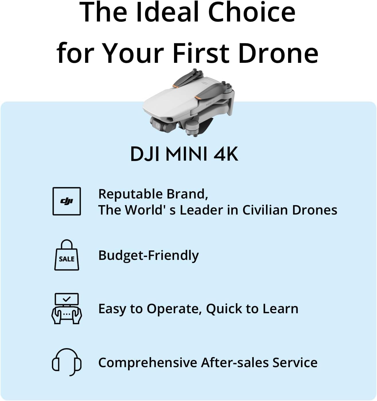 DJI Mini 4K, Drone with 4K UHD Camera for Adults, Under 249 g, 3-Axis Gimbal Stabilization, 10km Video Transmission, Auto Return, Wind Resistance, 1 Battery for 31-Min Max Flight Time, Intelligent