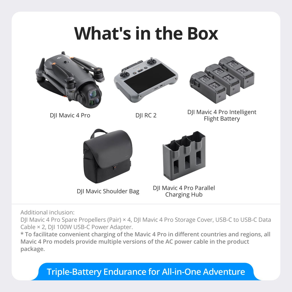DJI Mavic 4 Pro Drone with DJI RC 2, Flagship Tri-Camera Drone with 100MP 4/3 CMOS Hasselblad Camera, for Professionals, 30km/18.6mi Video Transmission, 51-Min Max Flight Time