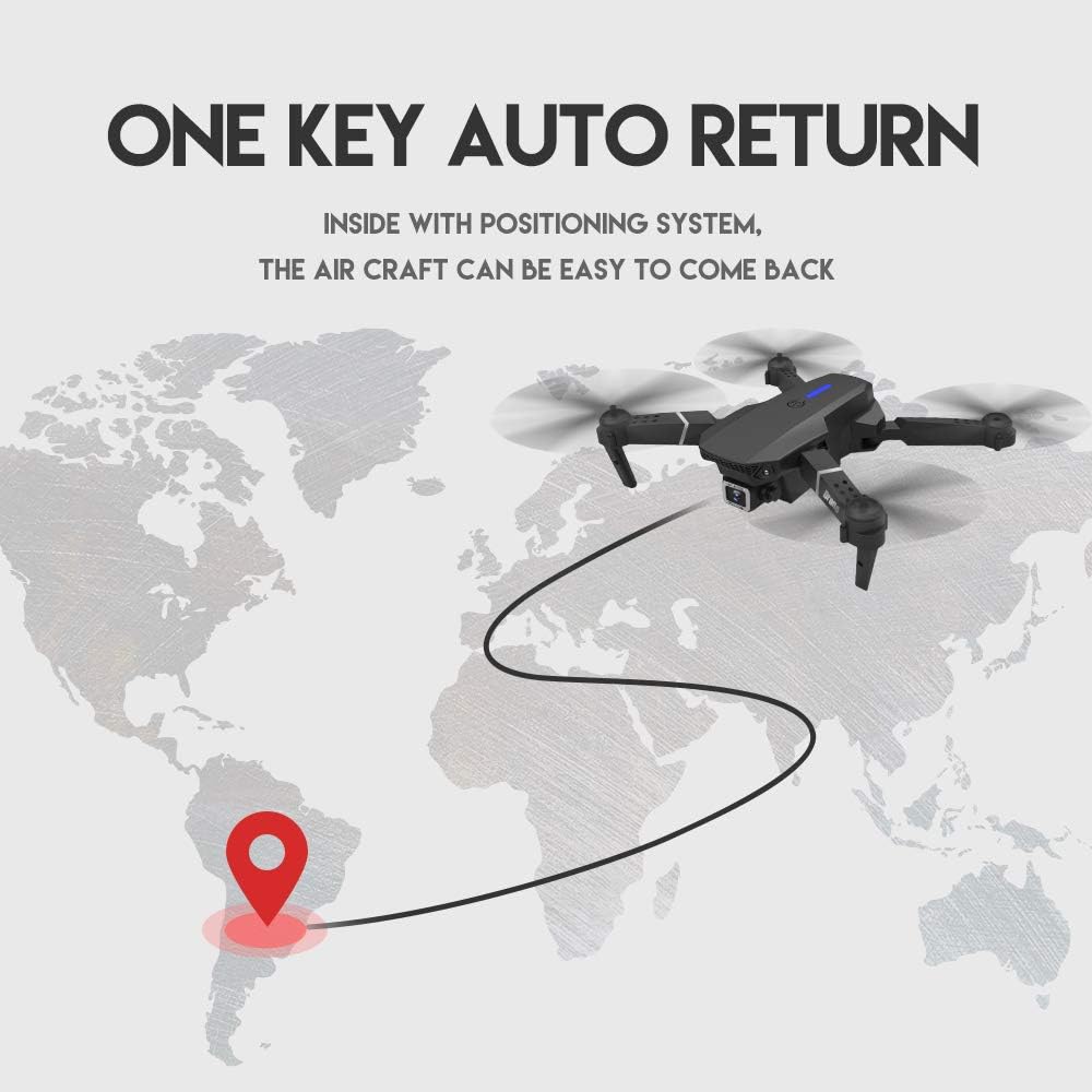 Foldable Mini Drone with 4K Double HD Camera Dual Lens 2.4G WiFi FPV RC Quadcopter (Black) Gesture Control with Carry Case, 3 Batteries