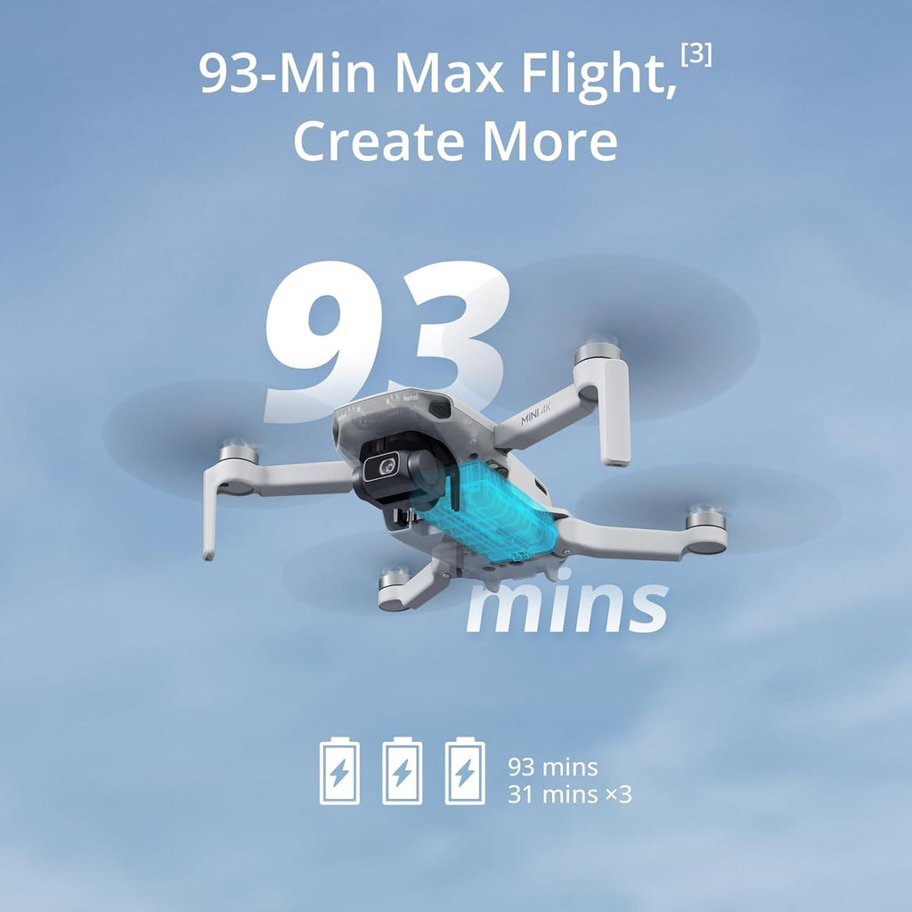 DJI Mini 4K, Drone with 4K UHD Camera for Adults, Under 249 g, 3-Axis Gimbal Stabilization, 10km Video Transmission, Auto Return, Wind Resistance, 1 Battery for 31-Min Max Flight Time, Intelligent