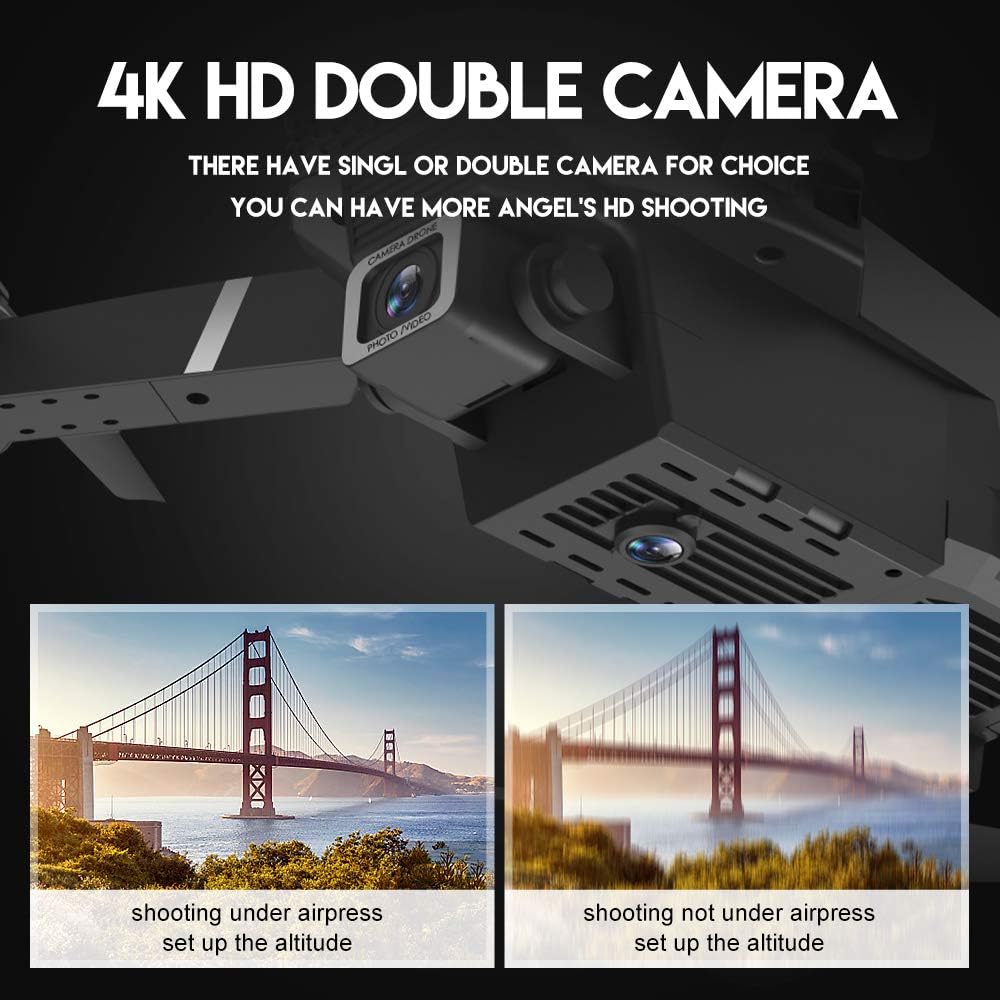 Foldable Mini Drone with 4K Double HD Camera Dual Lens 2.4G WiFi FPV RC Quadcopter (Black) Gesture Control with Carry Case, 3 Batteries