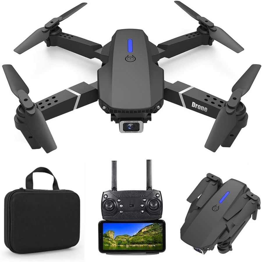 Foldable Mini Drone with 4K Double HD Camera Dual Lens 2.4G WiFi FPV RC Quadcopter (Black) Gesture Control with Carry Case, 3 Batteries