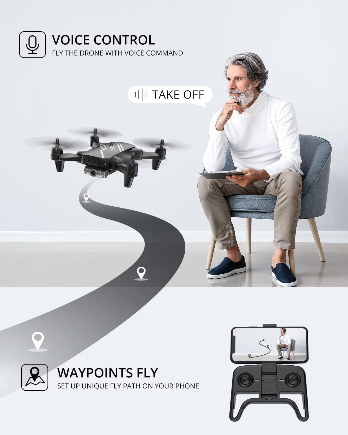 DEERC D20 Mini Drone with Camera for Kids, Remote Control Toys Gifts for Boys Girls with Voice Control, Gestures Selfie, Altitude Hold, Gravity Control, One Key Start, 3D Flips 2 Batteries, Blue