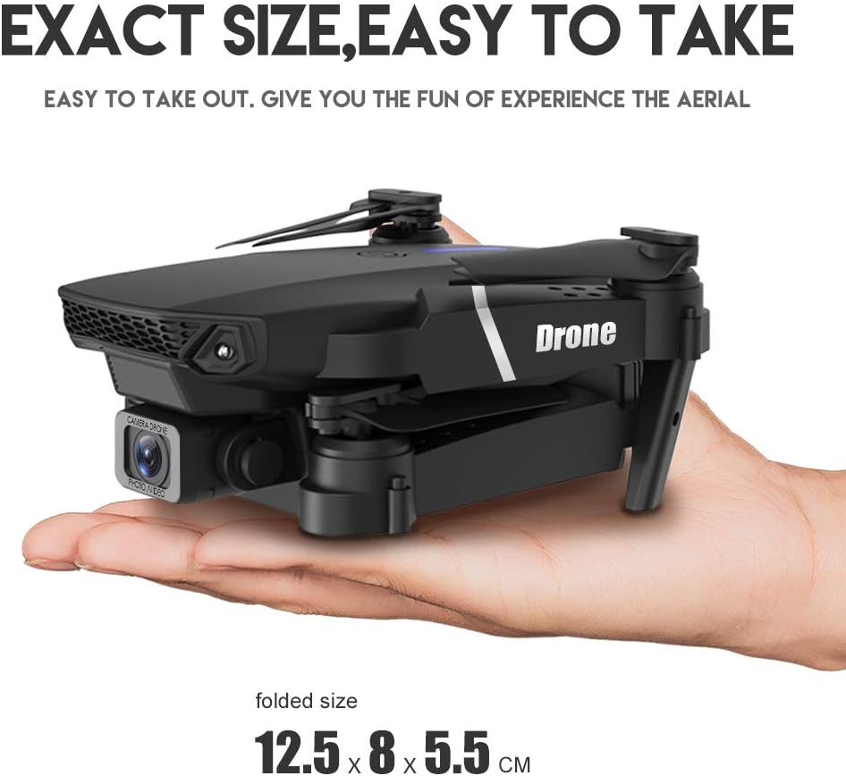 Foldable Mini Drone with 4K Double HD Camera Dual Lens 2.4G WiFi FPV RC Quadcopter (Black) Gesture Control with Carry Case, 3 Batteries