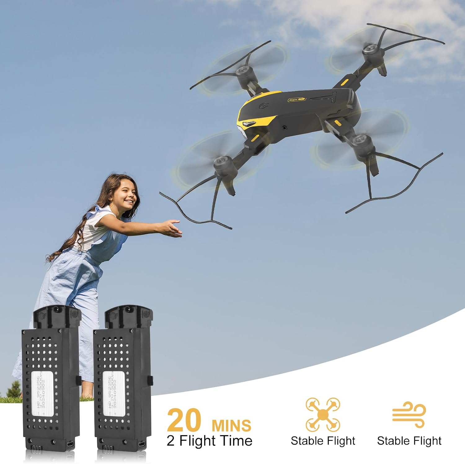 Drone with 4K HD Camera for Beginners and Kids, Foldable RC Quadcopter Drone with Gesture Selfie, Altitude Hold, One Touch Start, 360° Flip, 2 Batteries