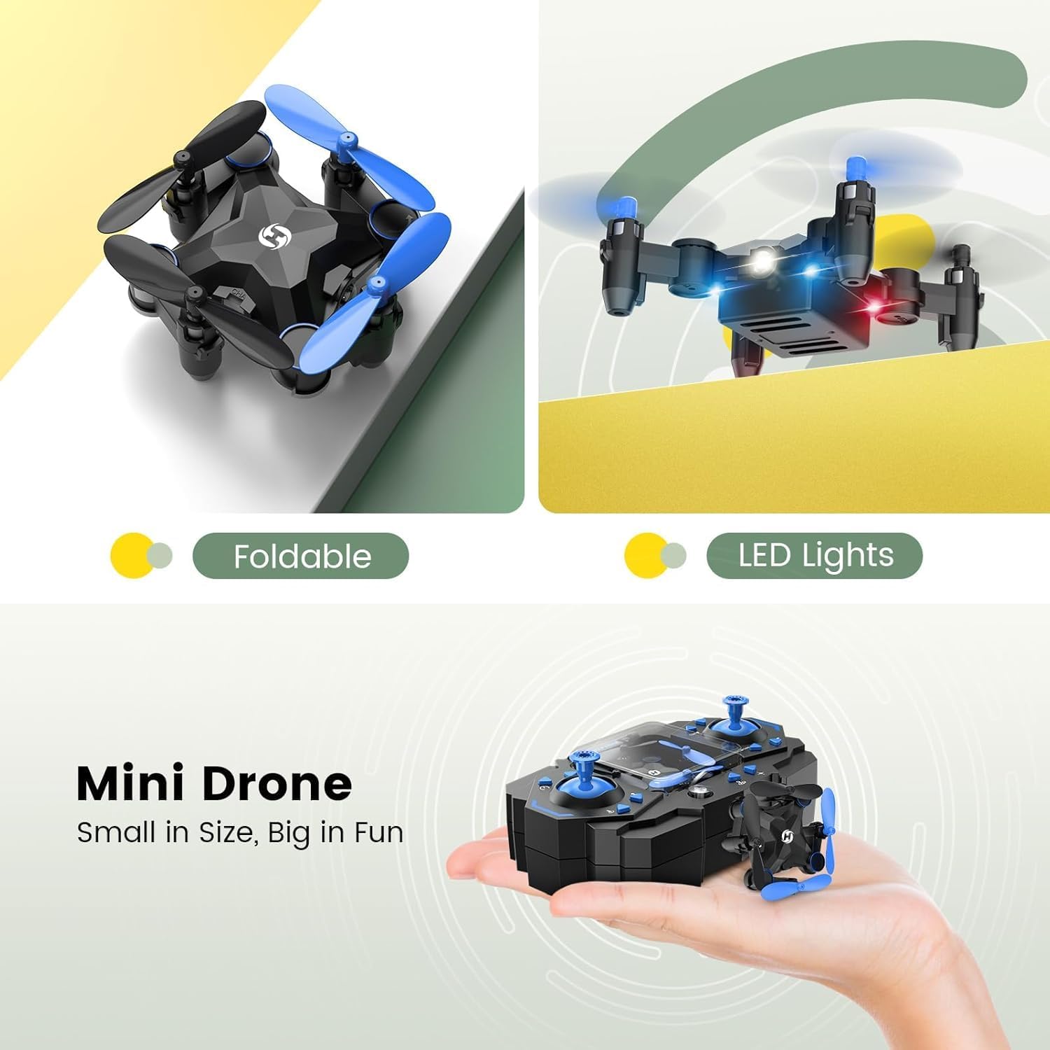 Holy Stone Mini Drone for Kids HS190 Portable Pocket Quadcopter with Altitude Hold 3D Flips, Headless Mode and 3 Speed Modes, Easy to Fly for Beginners,Blue