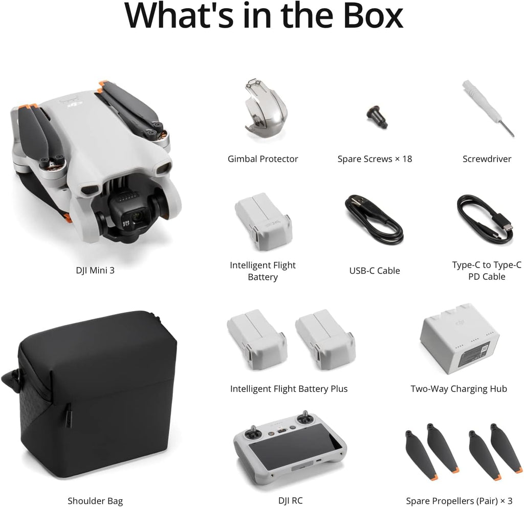 DJI Mini 3 (DJI RC) - Lightweight and Foldable Mini Camera Drone with 4K HDR Video, 38-min Flight Time, True Vertical Shooting, and Intelligent Features