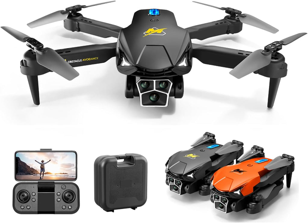 Obstacle avoidance Optical flow location WiFi FPV with 3 HD Camera Altitude Hold Mode Foldable RC Drone Quadcopter with Carry Case & 3 Batteries (Orange)