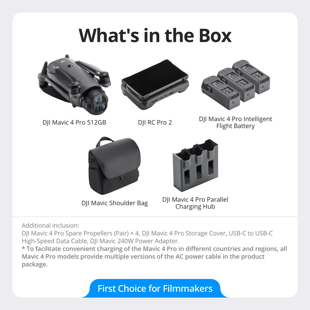 DJI Mavic 4 Pro Drone with DJI RC 2, Flagship Tri-Camera Drone with 100MP 4/3 CMOS Hasselblad Camera, for Professionals, 30km/18.6mi Video Transmission, 51-Min Max Flight Time