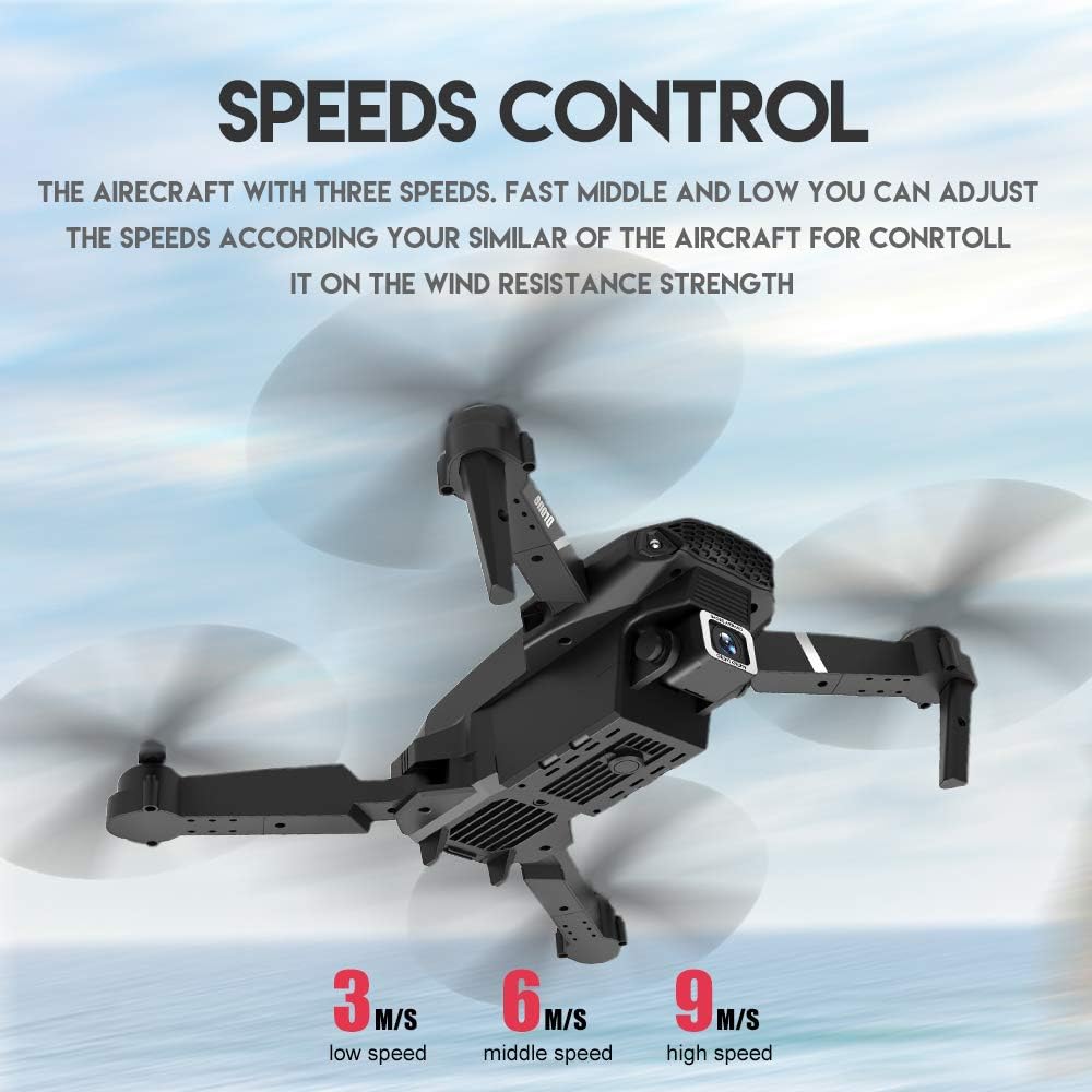 Foldable Mini Drone with 4K Double HD Camera Dual Lens 2.4G WiFi FPV RC Quadcopter (Black) Gesture Control with Carry Case, 3 Batteries