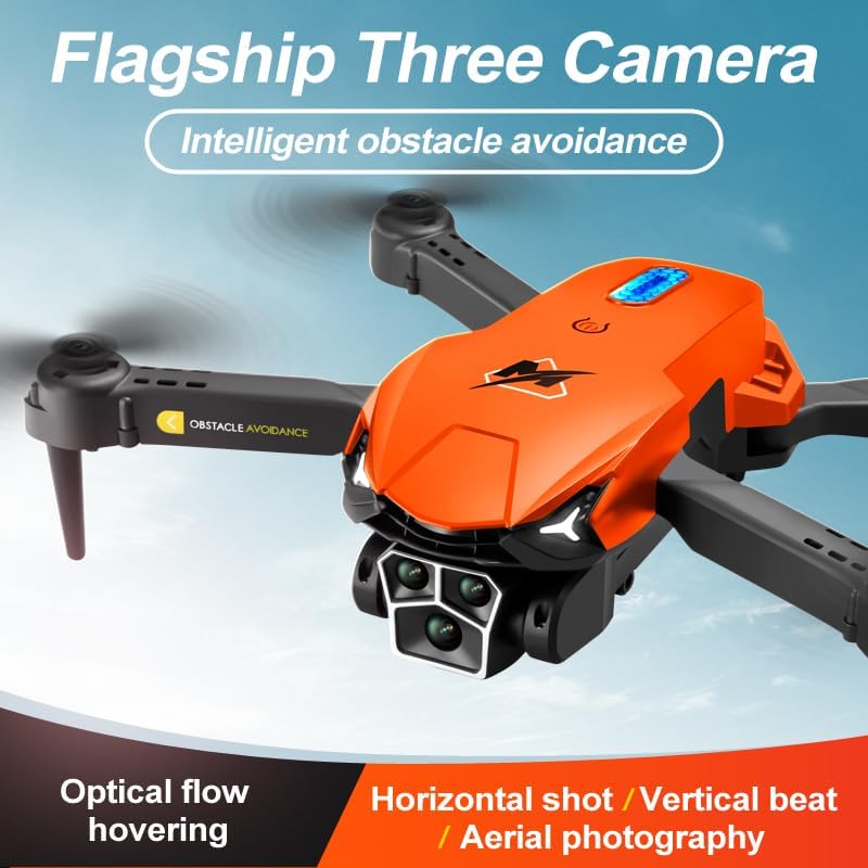 Obstacle avoidance Optical flow location WiFi FPV with 3 HD Camera Altitude Hold Mode Foldable RC Drone Quadcopter with Carry Case & 3 Batteries (Orange)