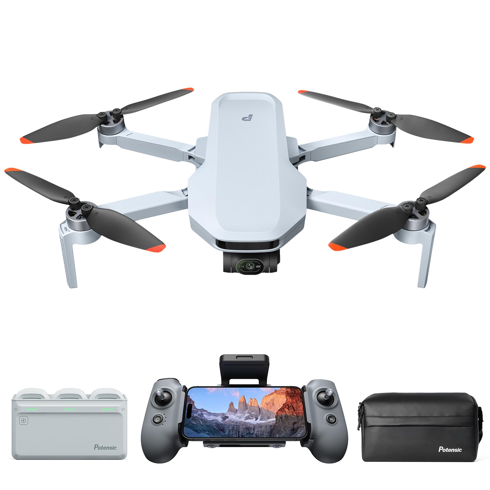 Potensic Atom 2 Fly More Combo with RC PTD 1, Drones with Camera for Adults 4K Video, 8K Photo, 10KM Transmission, 96 Mins Flight, 3-Axis Gimbal, AI Track, Vertical Shooting, AI Night Shot, Under 249g