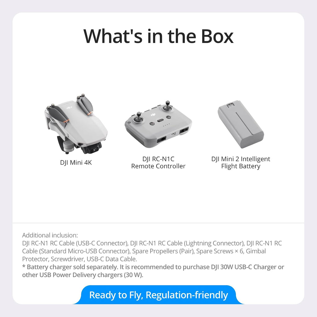 DJI Mini 4K, Drone with 4K UHD Camera for Adults, Under 249 g, 3-Axis Gimbal Stabilization, 10km Video Transmission, Auto Return, Wind Resistance, 1 Battery for 31-Min Max Flight Time, Intelligent