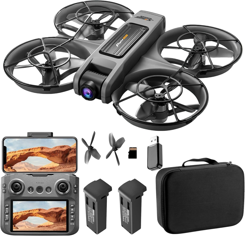 Drone with LCD Screen Remote, Brushless Motor Drone with Dual Cameras (Electric Angle Adjustment), Optical Flow Positioning, 6CH Gyro, WIFI FPV, True 12-15min Flight (1800mAh), 3 Speeds, Headless Mode, LED Lights, USB Rechargeable