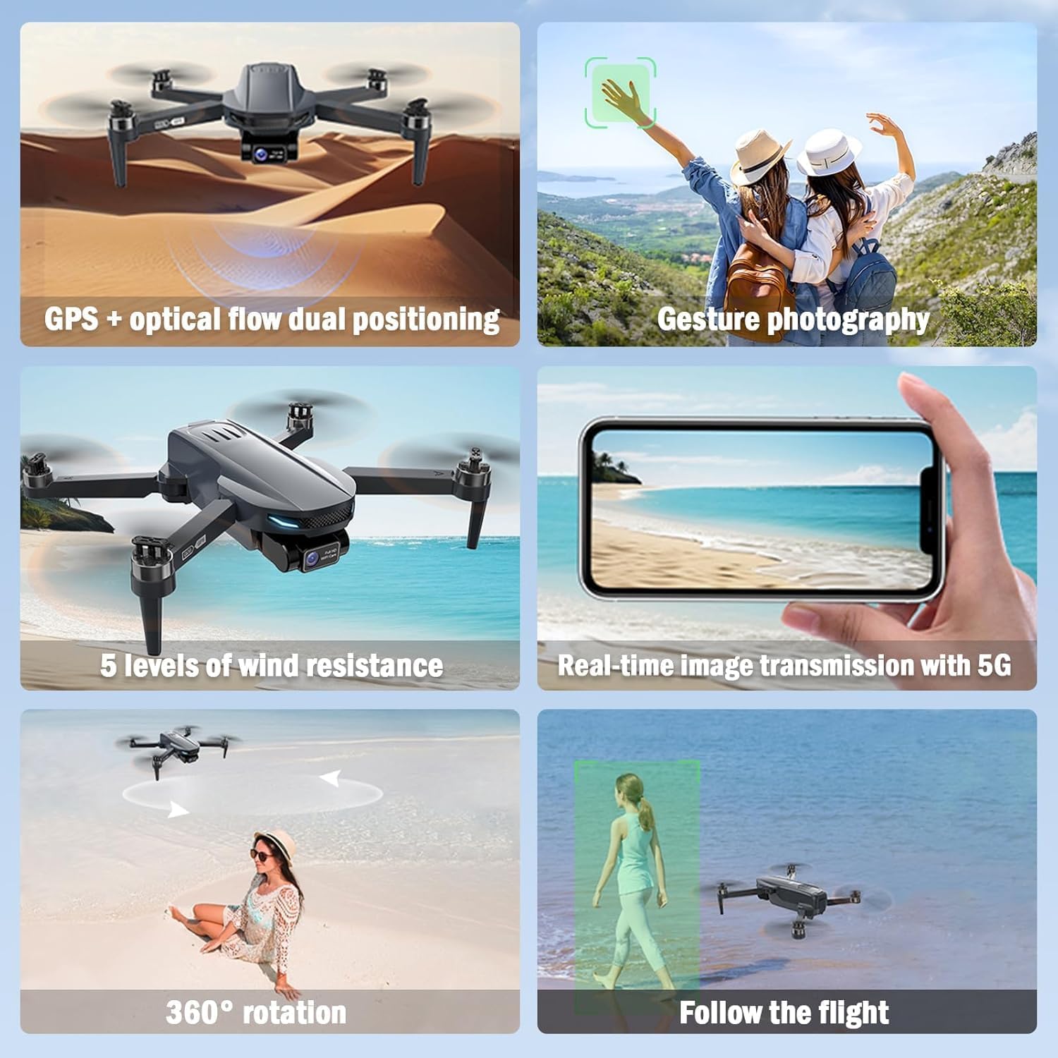 GPS Drone with 4K UHD Camera for Adults Beginner, 2-Axis Gimbal, Foldable FPV RC Quadcopter with Brushless Motor, GPS/Optical Flow, 5G WiFi Ransmission, Follow Me, Waypoint, Gesture Control