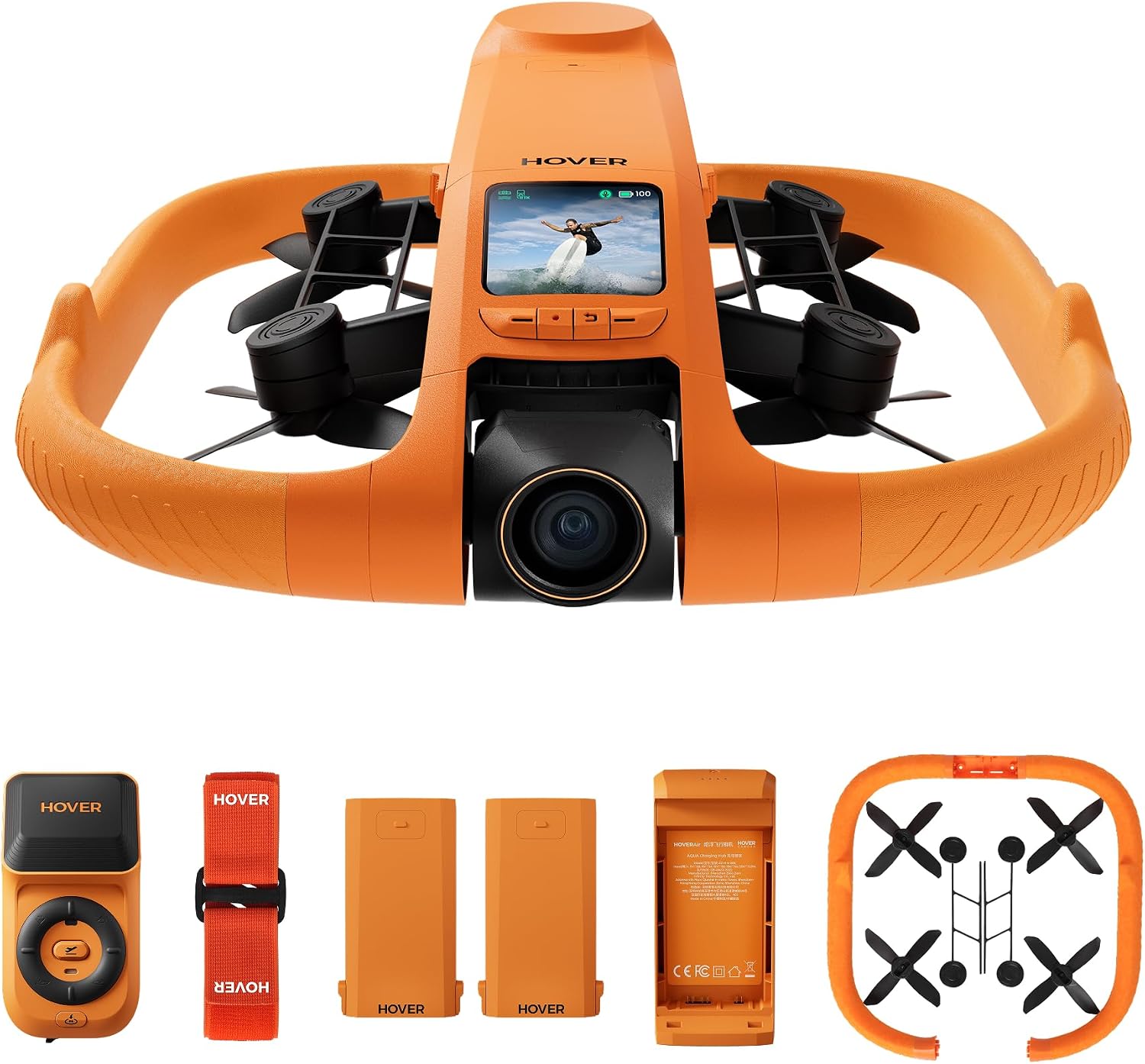 HOVERAir AQUA Flying Camera, IP67 Waterproof Follow Me Drone with Camera for Water Sports with 34mph, 10+ Flight Modes, 4K 100 fps Slow Motion, HDR Video, SmoothCapture 3.0 (Standard Combo)