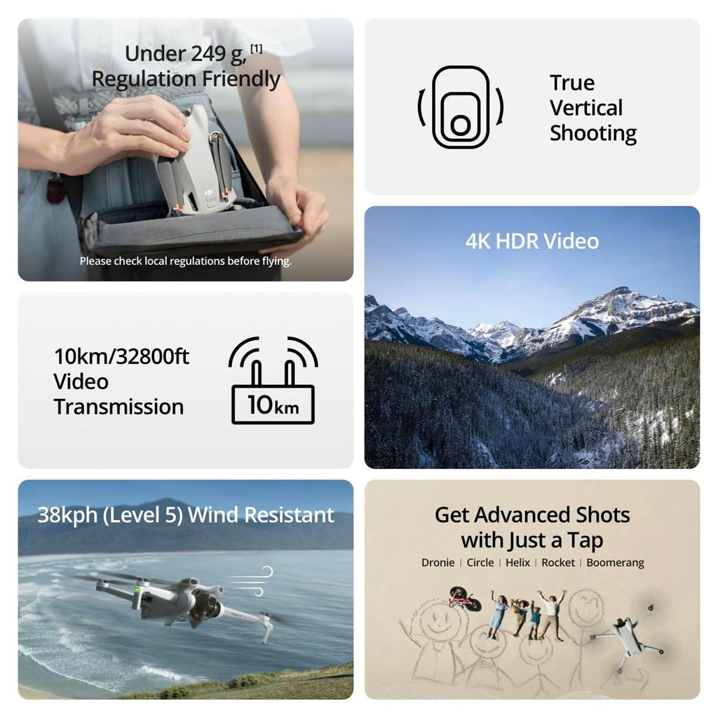 DJI Mini 3, Drones with Camera for Adults 4K, 38-min Flight Time, up to 32800ft (10km) Video Transmission, True Vertical Shooting, GPS Auto Return Integrated, Mini Drone with Camera for Beginners