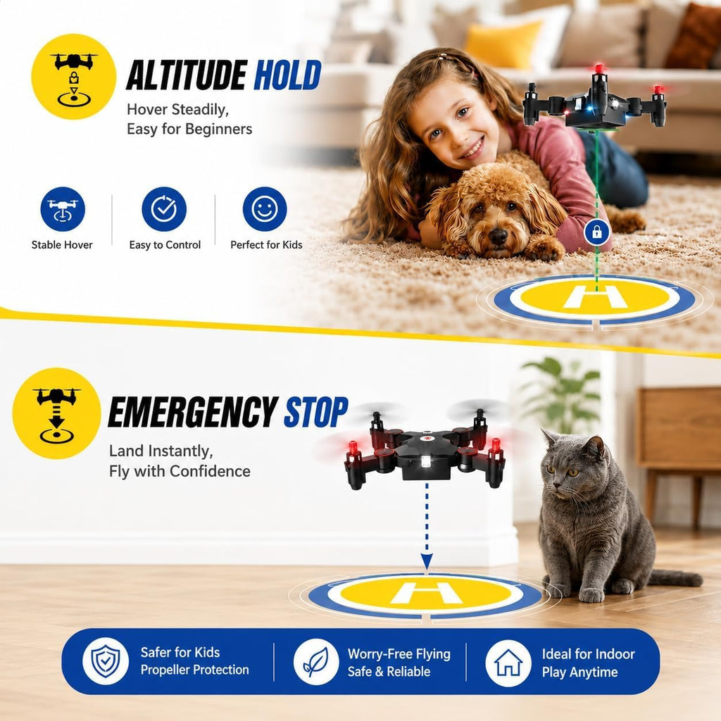 Holy Stone Mini Drone for Kids HS190 Portable Pocket Quadcopter with Altitude Hold 3D Flips, Headless Mode and 3 Speed Modes, Easy to Fly for Beginners,Blue