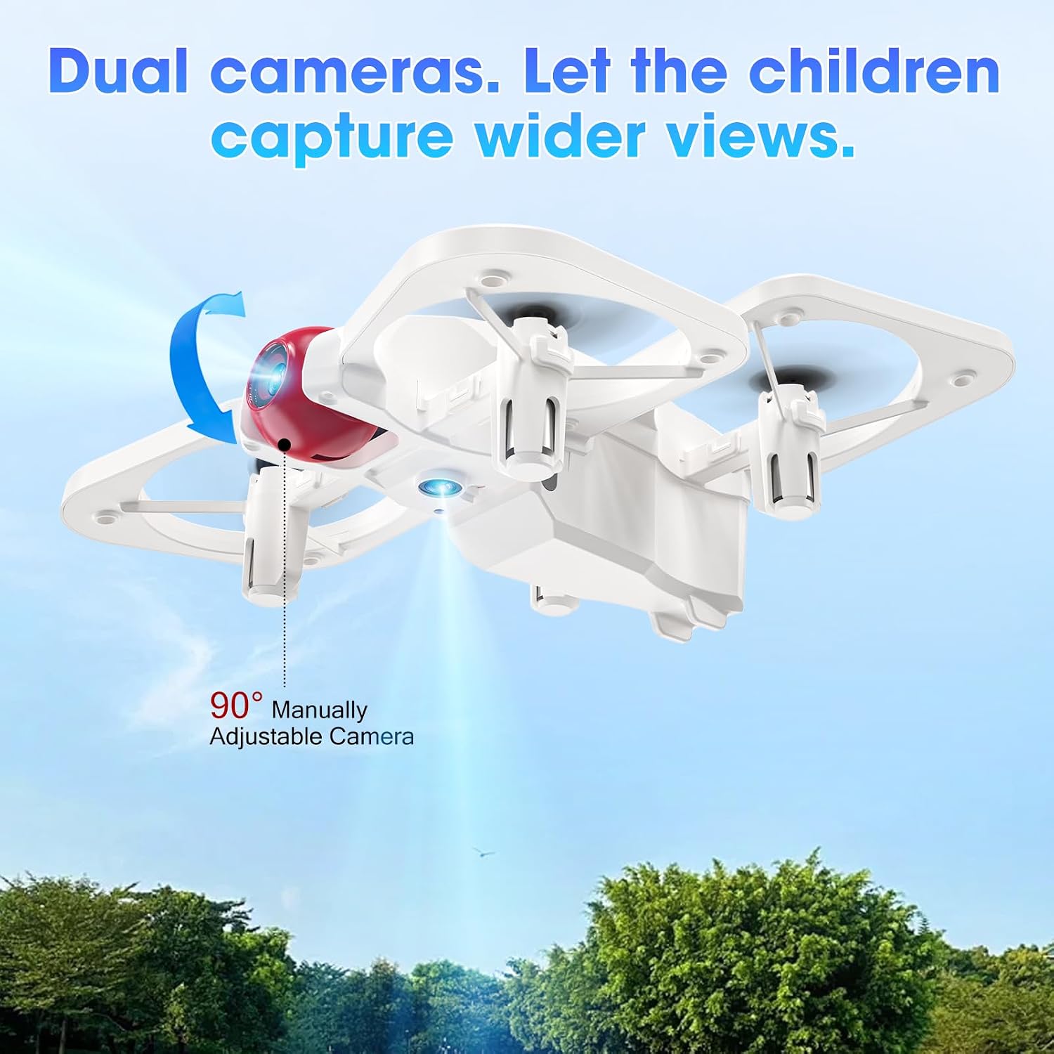 LED RC Drone for Kids Toys, Mini Drone with Dual Camera,3 Batteries,Speed Selection,Easy to Fly, One Key Start, Altitude Hold, 360° Flips, Circle Fly, Headless Mode, Indoor and Outdoor Flying Toy (blue-white)