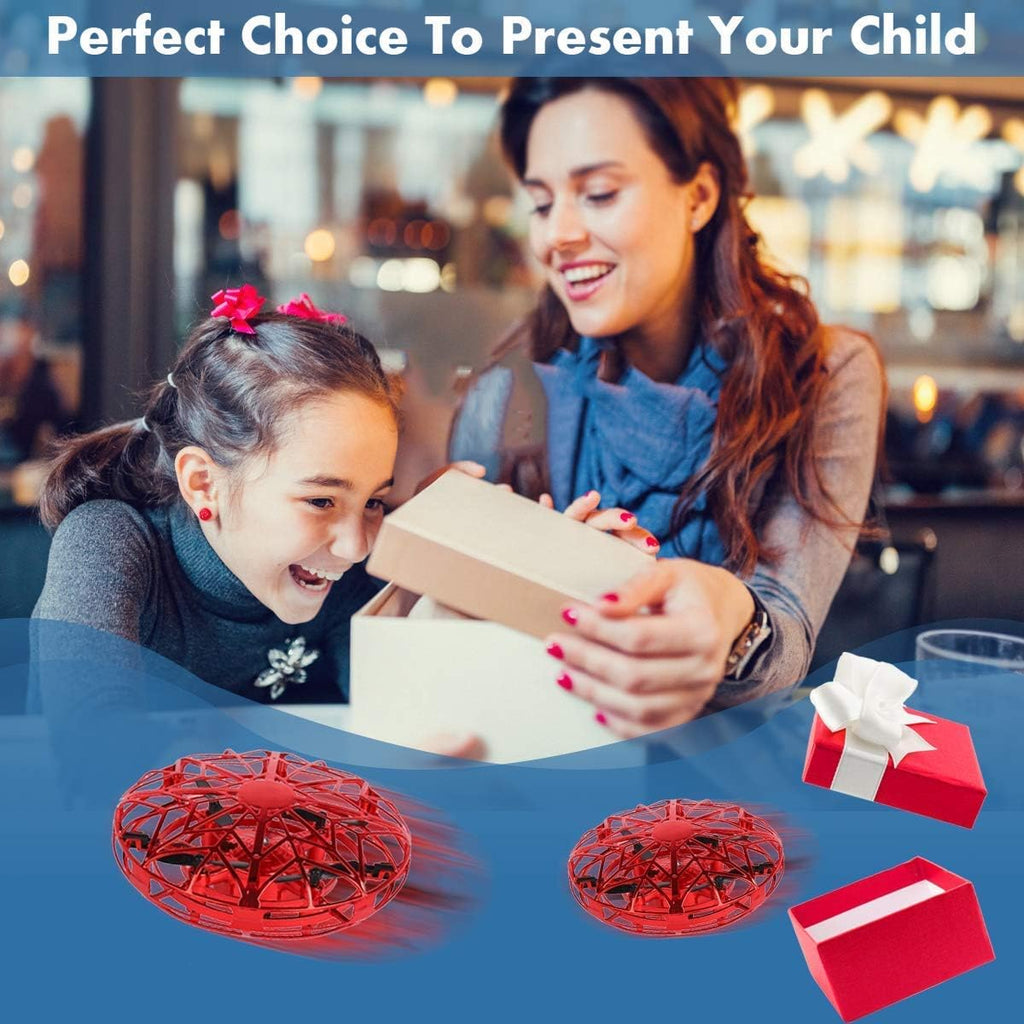 ZeroPlusOne® Hand Operated Drones for Kids or Adults - Air Magic Scoot Hands Free Mini Drone Helicopter, Easy Indoor UFO Flying Ball Drone Toys for Boys or Girls (RED)