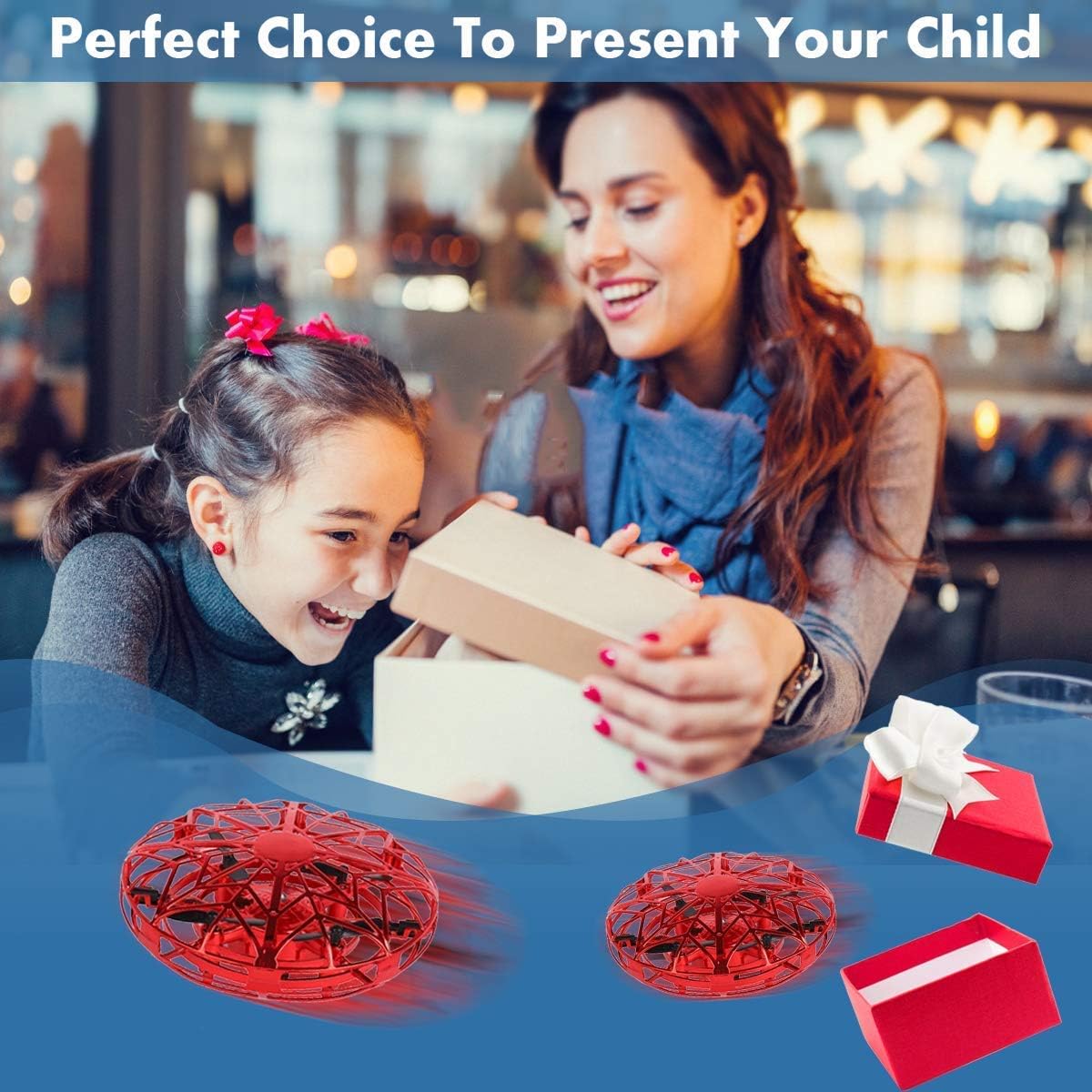 ZeroPlusOne® Hand Operated Drones for Kids or Adults - Air Magic Scoot Hands Free Mini Drone Helicopter, Easy Indoor UFO Flying Ball Drone Toys for Boys or Girls (RED)