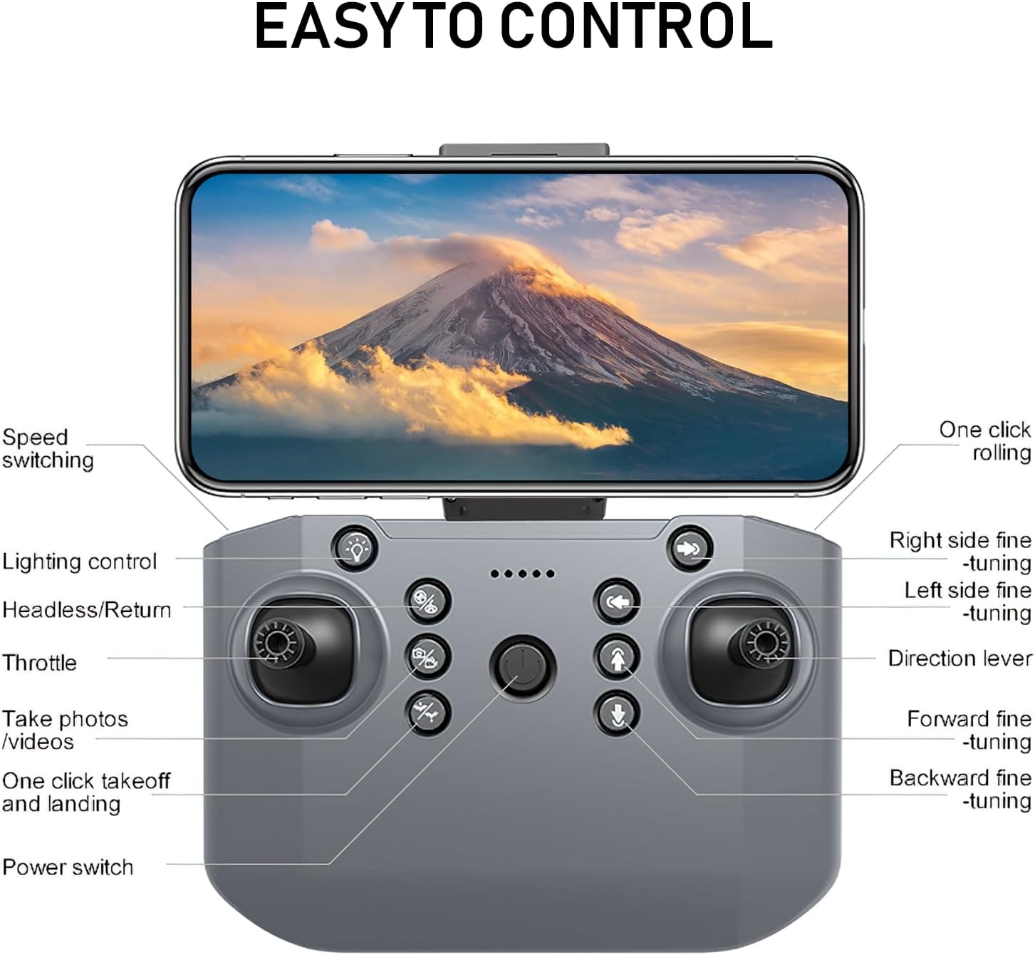 Poat Drone with Adjustable 4K Camera, RC Quadcopter with Headless Mode, 360° Flips, Gesture/Gravity Control, 3 Speed Modes, 2 Batteries, LED Lights, for Kids & Beginners