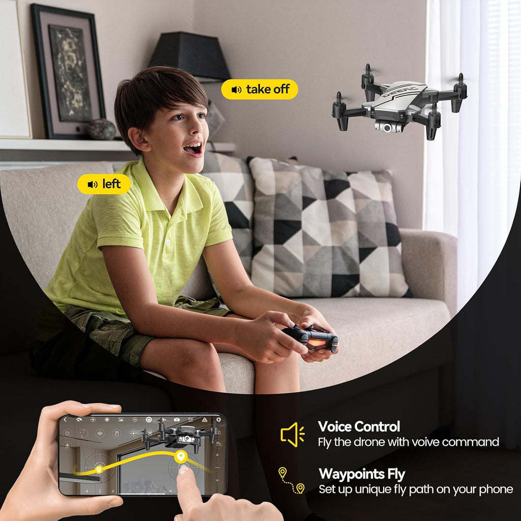 DEERC D20 Mini Drone with Camera for Kids, Remote Control Toys Gifts for Boys Girls with Voice Control, Gestures Selfie, Altitude Hold, Gravity Control, One Key Start, 3D Flips 2 Batteries, Blue