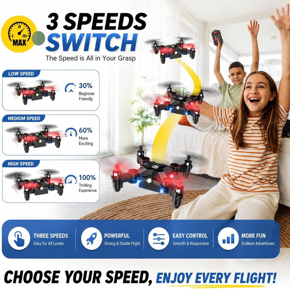 Holy Stone Mini Drone for Kids HS190 Portable Pocket Quadcopter with Altitude Hold 3D Flips, Headless Mode and 3 Speed Modes, Easy to Fly for Beginners,Blue