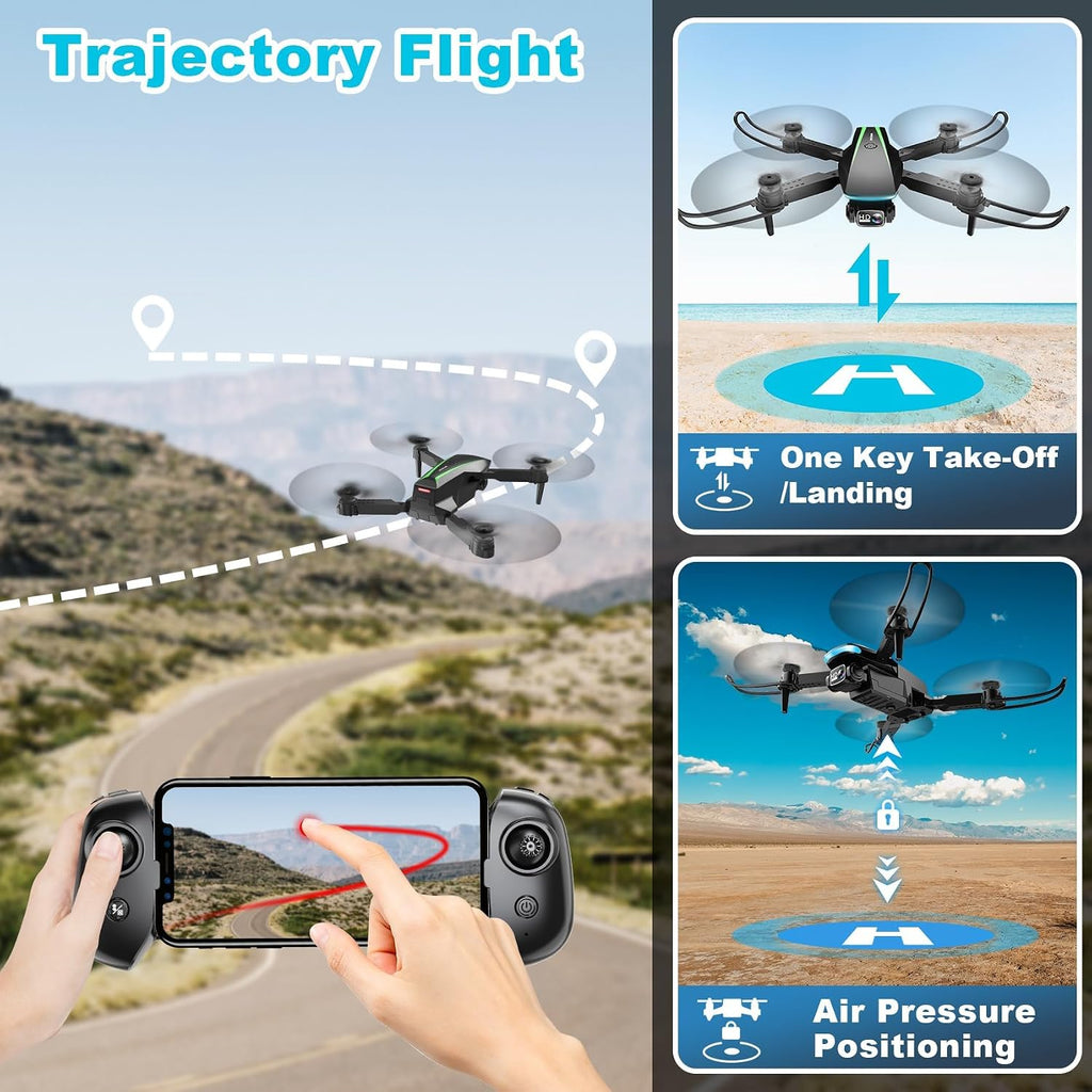 Oddire Drone with Camera - Drones for Adults, with 2 Batteries, Carrying Case, Propellers, 1080P HD Foldable Drone with Stable Hover, Trajectory Flight, Gravity Control, One Key Take Off/Land, 3D Flip(Black)