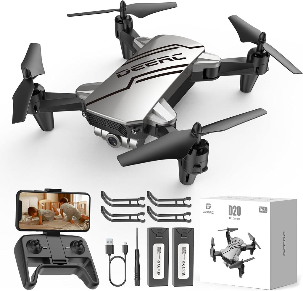 DEERC D20 Mini Drone with Camera for Kids, Remote Control Toys Gifts for Boys Girls with Voice Control, Gestures Selfie, Altitude Hold, Gravity Control, One Key Start, 3D Flips 2 Batteries, Blue