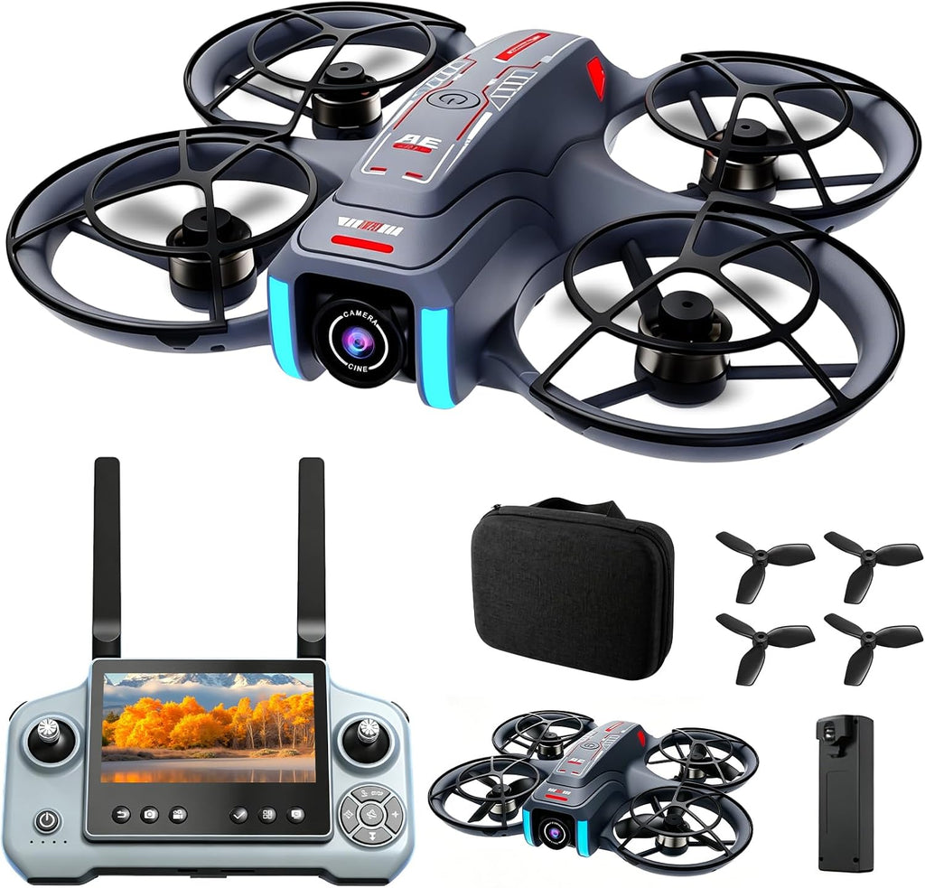 OBEST Drone With Camera 1080P Remote Control with 4.3 Inch Screen,Brushless Motor,Optical Flow Hovering, Infrared Four-Way Obstacle Avoidance,90° Remote Adjustable Camera,Dual Battery
