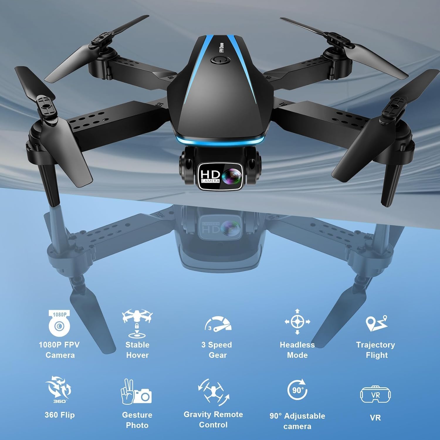 Oddire Drone with Camera - Drones for Adults, with 2 Batteries, Carrying Case, Propellers, 1080P HD Foldable Drone with Stable Hover, Trajectory Flight, Gravity Control, One Key Take Off/Land, 3D Flip(Black)
