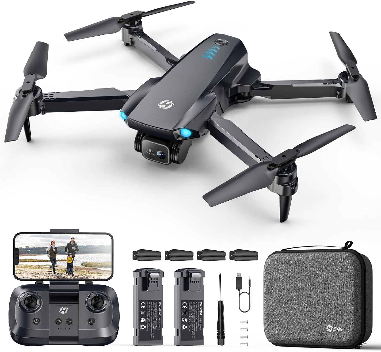 Holy Stone HS290 Foldable Drone with 1080P HD FPV Camera for Adults and Kids,RC Quadcopter with Optical Flow,Voice & Gesture Control,APP Control,Tap Fly,3 Speed Modes,2 Modular Batteries,Toys Gifts for Boys and Girls