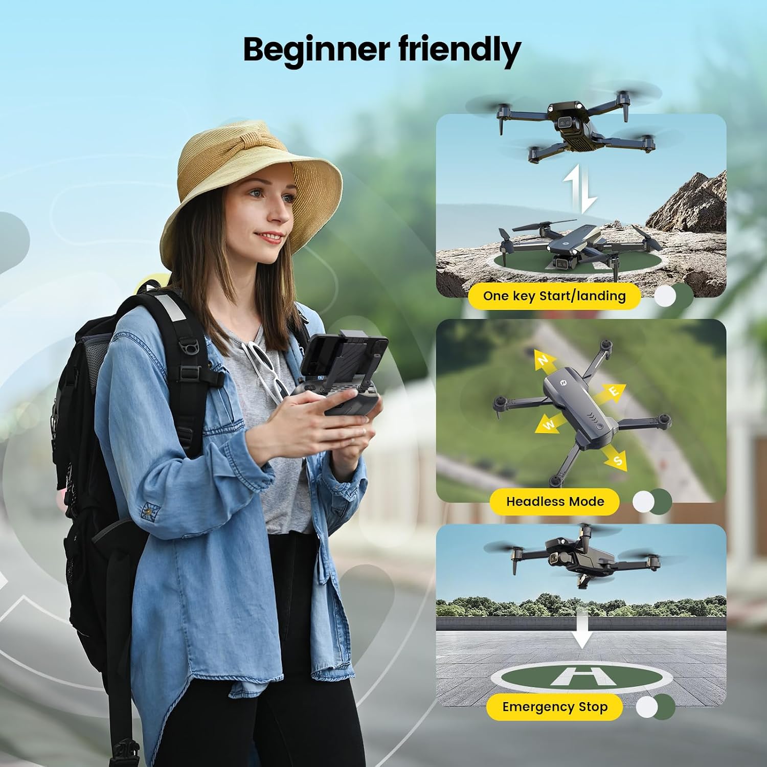 Holy Stone HS290 Foldable Drone with 1080P HD FPV Camera for Adults and Kids,RC Quadcopter with Optical Flow,Voice & Gesture Control,APP Control,Tap Fly,3 Speed Modes,2 Modular Batteries,Toys Gifts for Boys and Girls