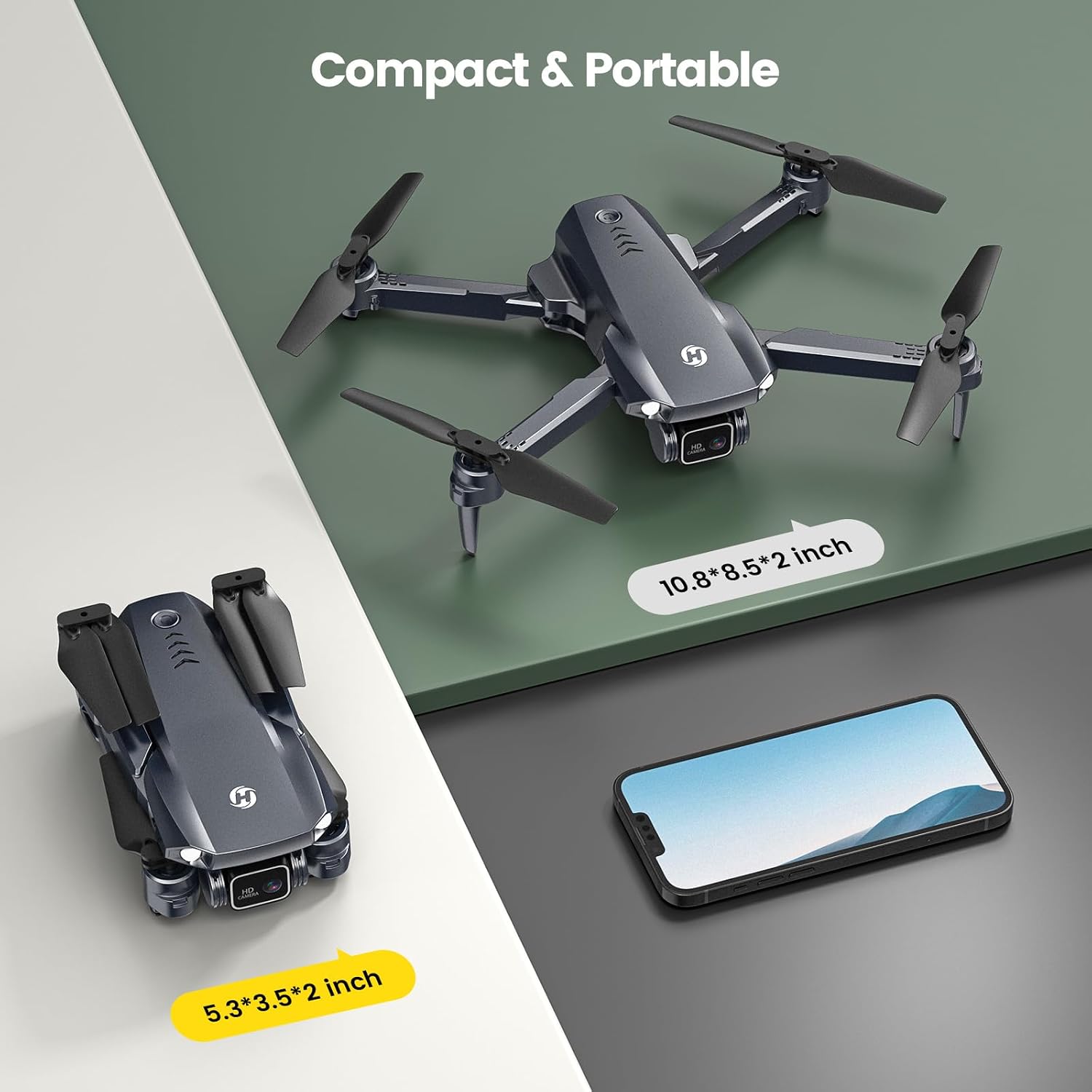Holy Stone HS290 Foldable Drone with 1080P HD FPV Camera for Adults and Kids,RC Quadcopter with Optical Flow,Voice & Gesture Control,APP Control,Tap Fly,3 Speed Modes,2 Modular Batteries,Toys Gifts for Boys and Girls