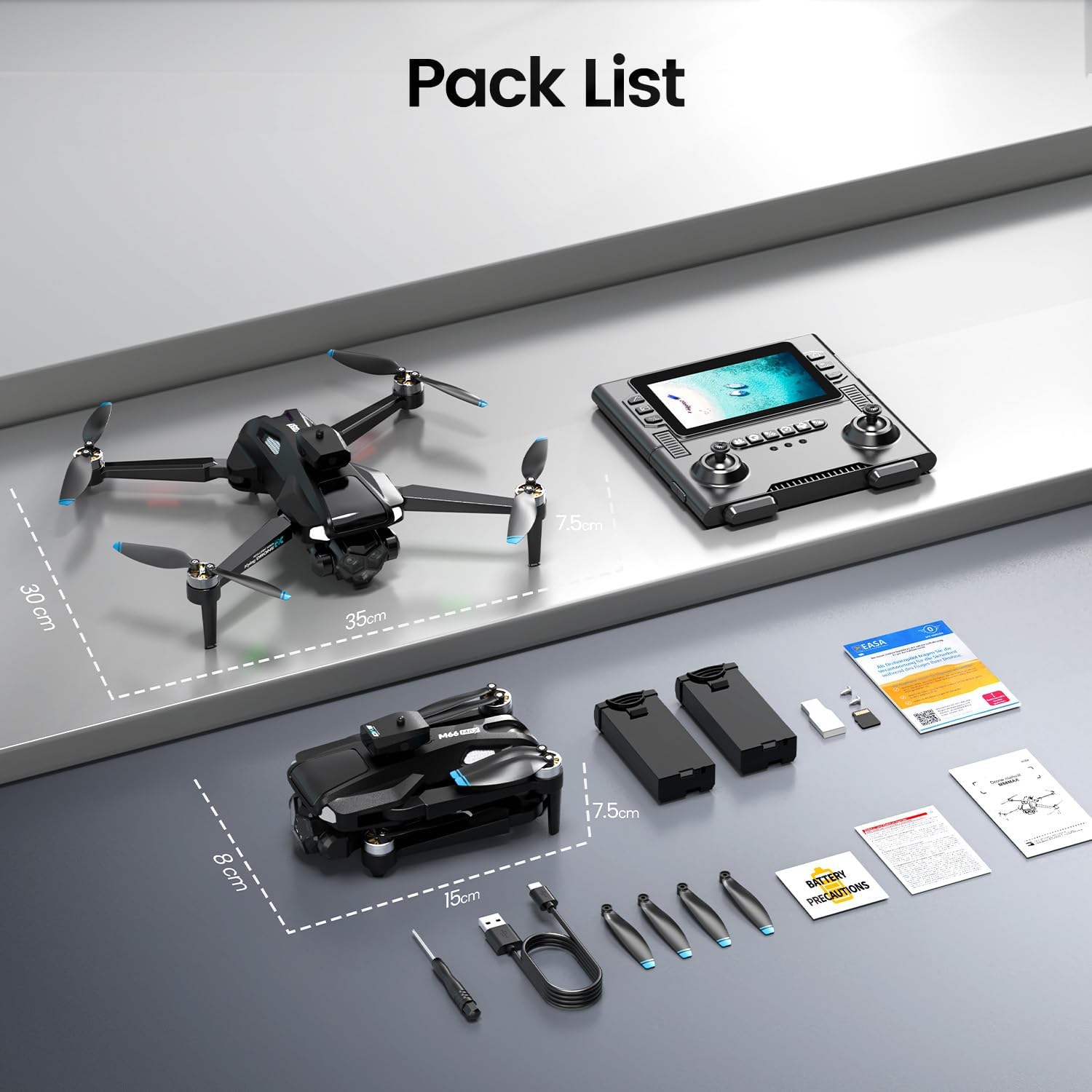 M66 Drone with Camera, 4.3″ Foldable HD Screen Controller, 1080P Camera Drone for Beginners with Obstacle Avoidance, Optical Flow, Brushless Motor, Up to 40-Min Flight Time, Easy to Fly