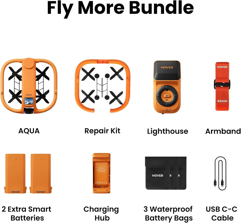 HOVERAir AQUA Flying Camera, IP67 Waterproof Follow Me Drone with Camera for Water Sports with 34mph, 10+ Flight Modes, 4K 100 fps Slow Motion, HDR Video, SmoothCapture 3.0 (Standard Combo)