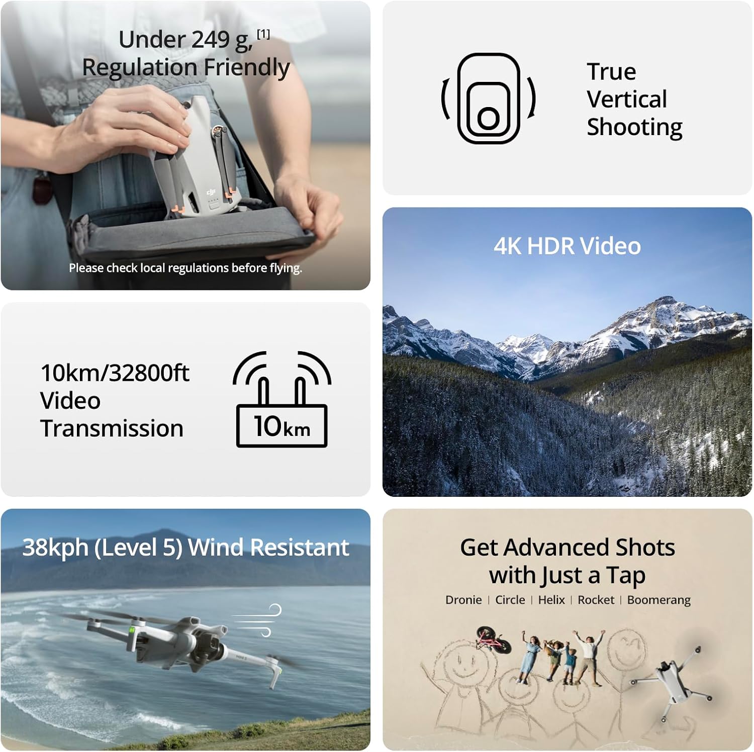 DJI Mini 3 (DJI RC) - Lightweight and Foldable Mini Camera Drone with 4K HDR Video, 38-min Flight Time, True Vertical Shooting, and Intelligent Features