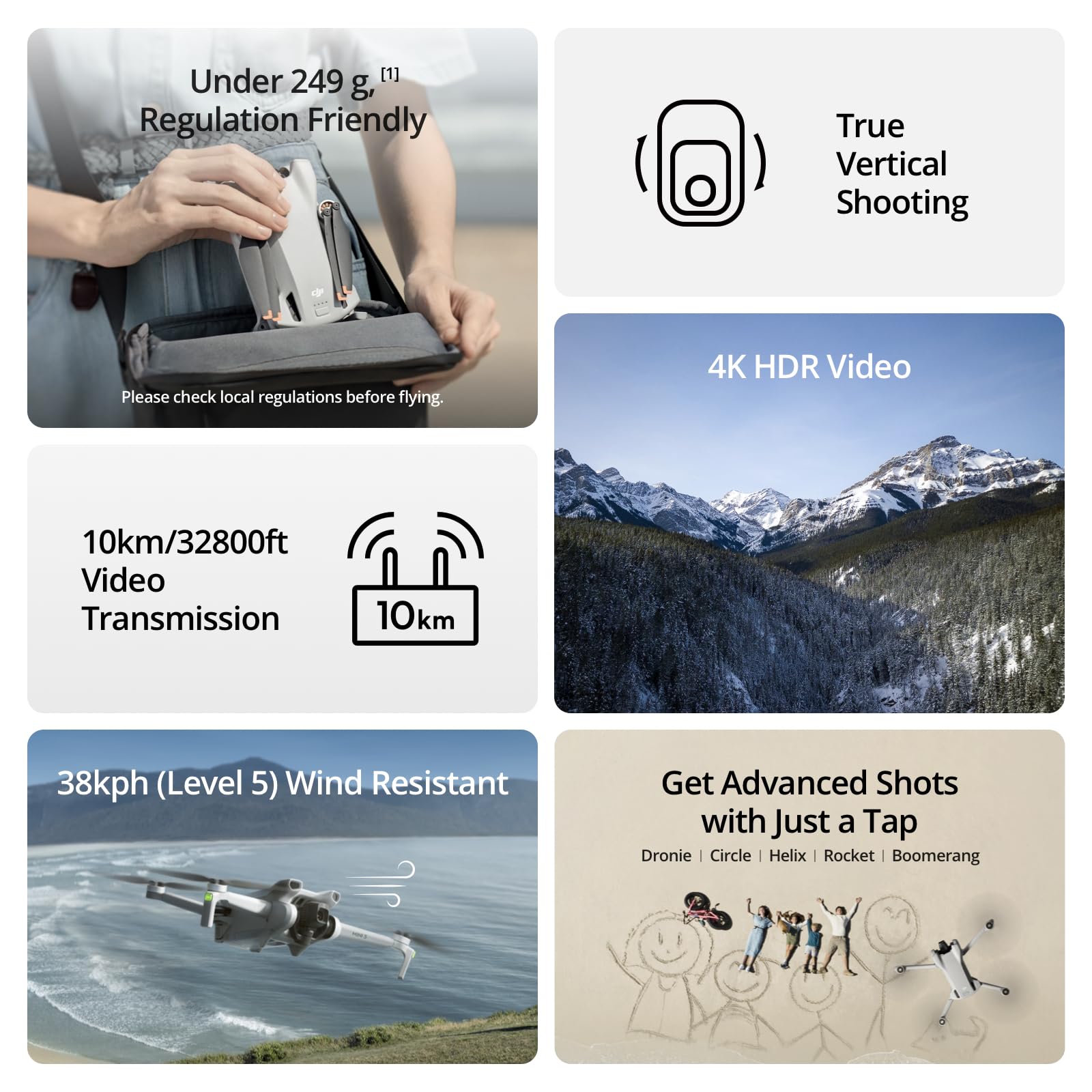 DJI Mini 3, Drones with Camera for Adults 4K, 38-min Flight Time, up to 32800ft (10km) Video Transmission, True Vertical Shooting, GPS Auto Return Integrated, Mini Drone with Camera for Beginners