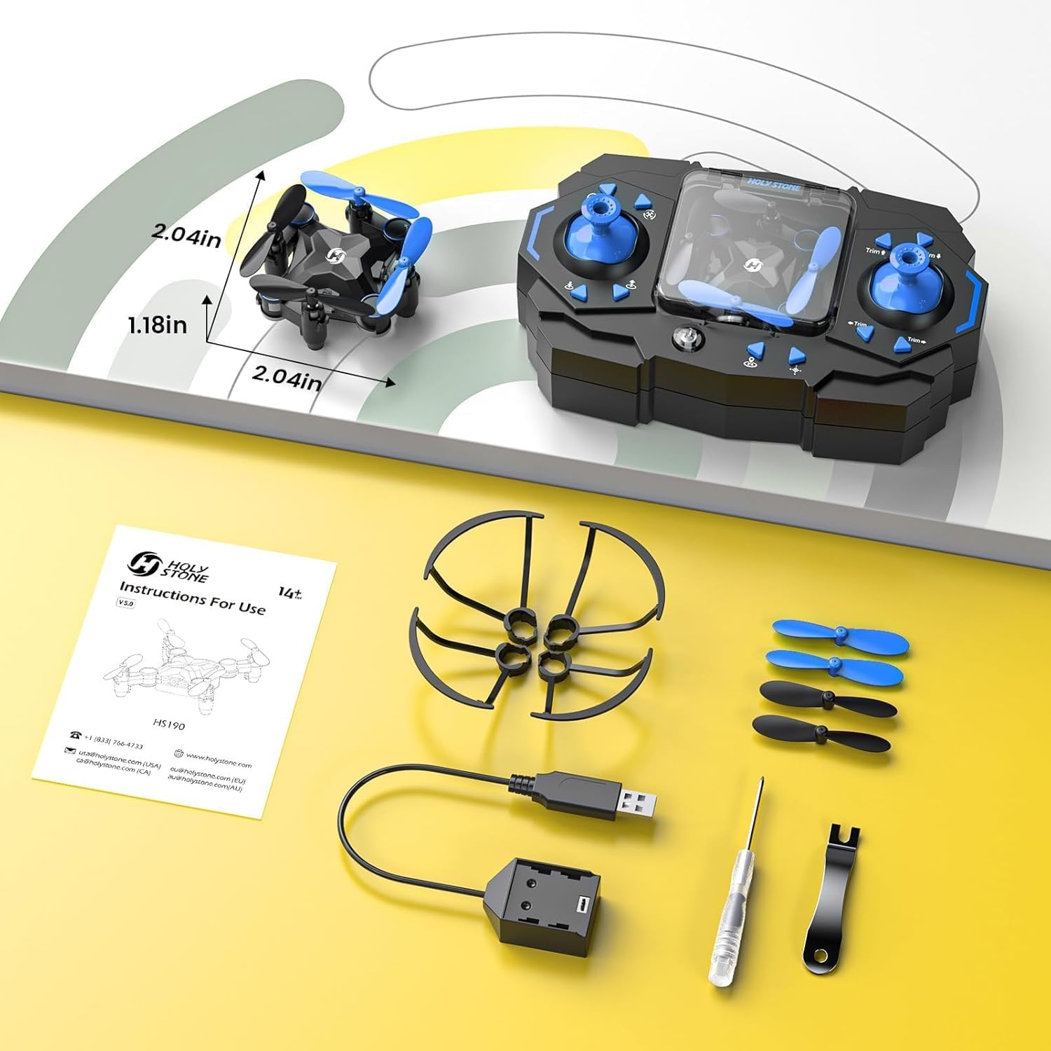 Holy Stone Mini Drone for Kids HS190 Portable Pocket Quadcopter with Altitude Hold 3D Flips, Headless Mode and 3 Speed Modes, Easy to Fly for Beginners,Blue